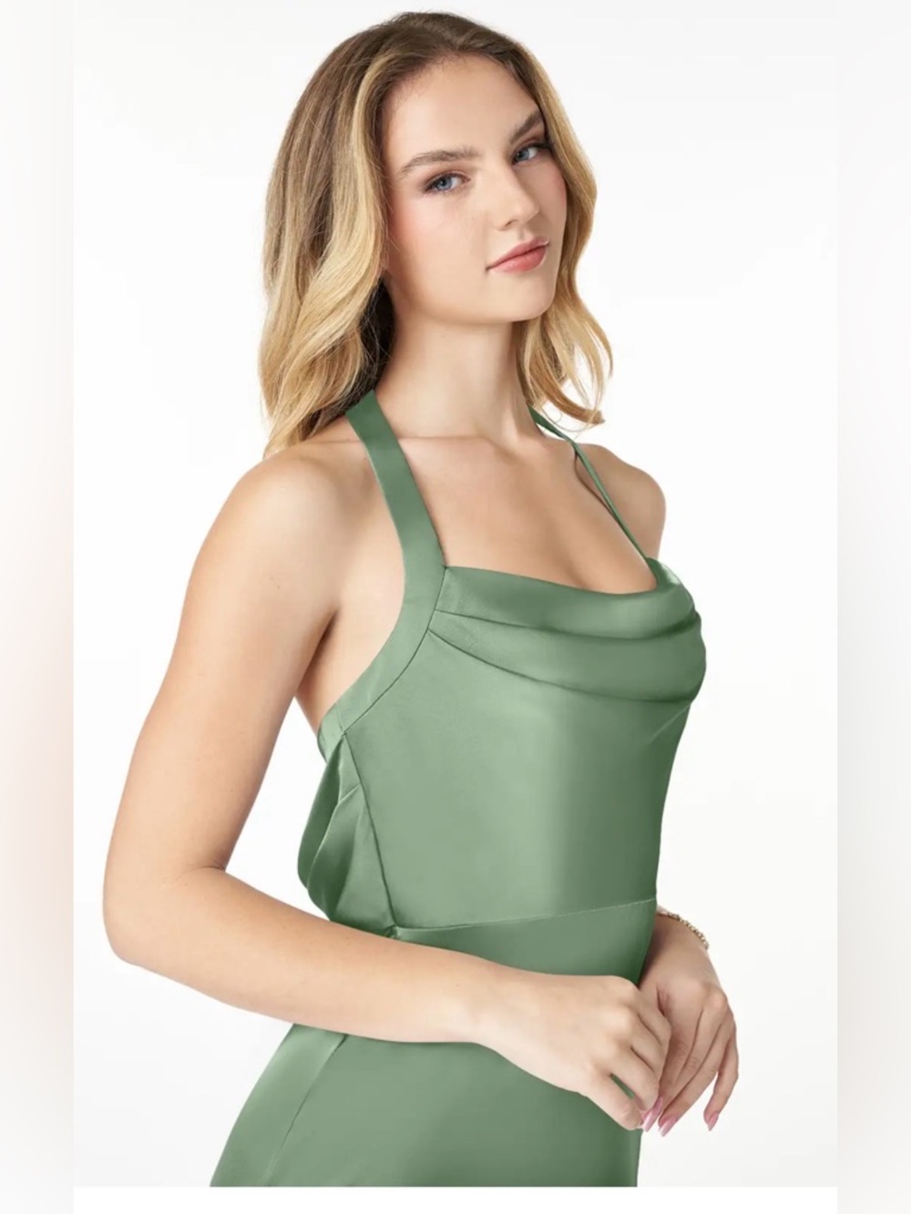 NWT Azazie Milo Bridesmaid Pistachio Satin Dress , XS /0 - Picture 6 of 13
